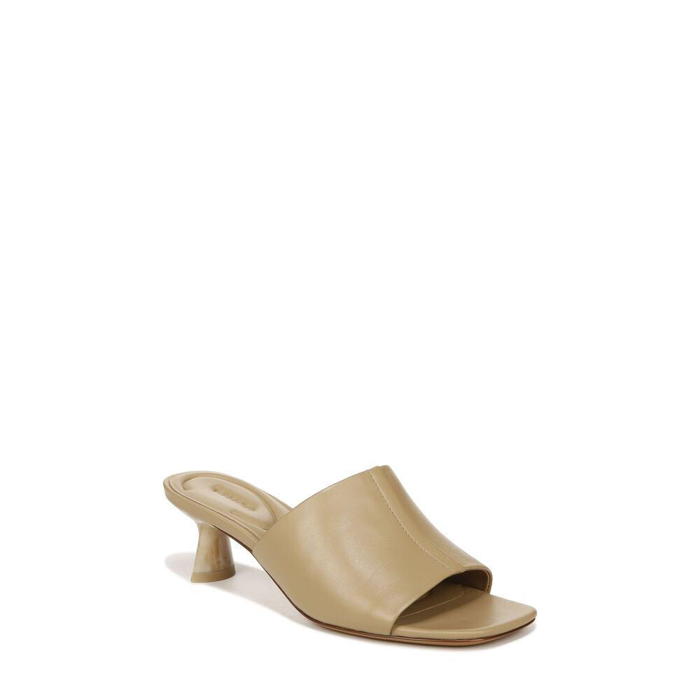 Vince 'Palmar Kitten' Brown Leather Heel Slide Sandal Size 9.5